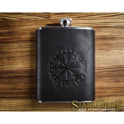 Vegvisir Futhark Runes Vikings Compass Stave Nordic Leather Flask, Handmade gift for your boyfriend, hip flask